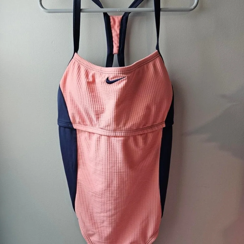 Nike swimsuit Pink/ Navy blue open back Raceback‎ trendy sz small